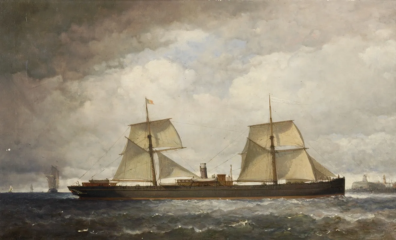 Het Stoomschip Met Hulpzeilvermogen Ferdinand Van Der Taelen Vaart De Schelde Op by Henri François Schaefels - Canvas Print