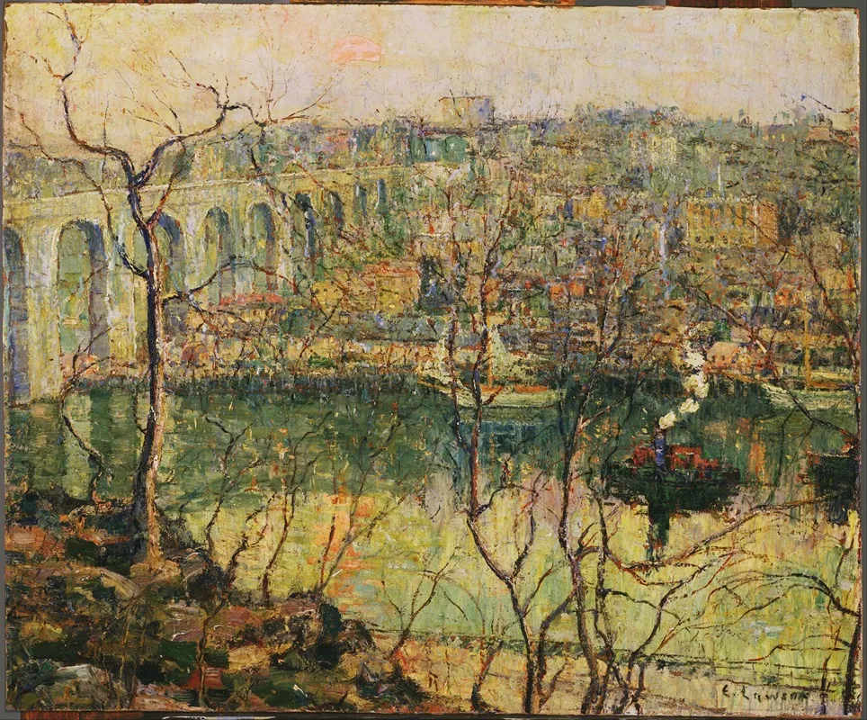 High Bridge Early Moon by Ernest Lawson - Canvas Print