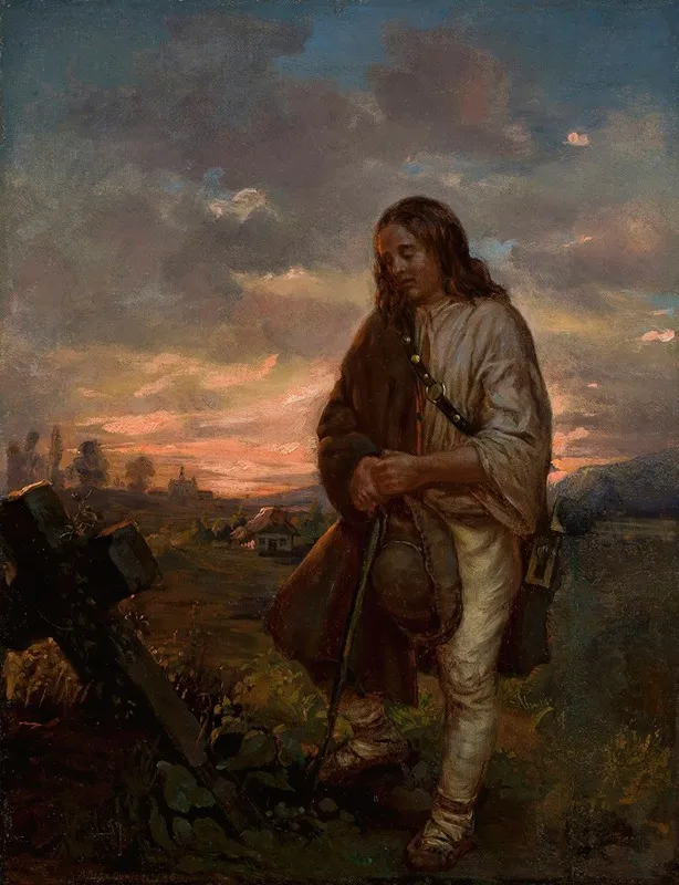 Highlander At A Grave by Antoni Kozakiewicz - Canvas Print