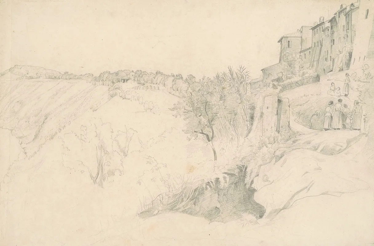 Hillside With Houses And Figures