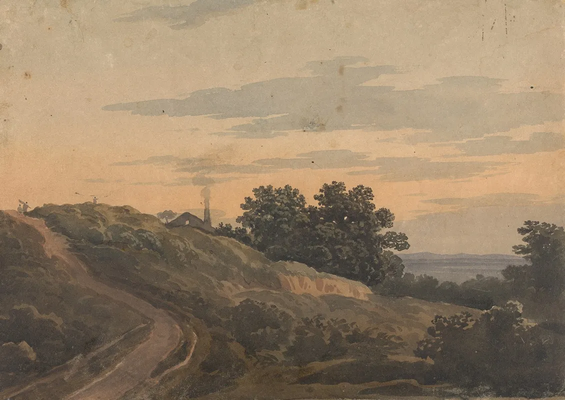 Hilly Landscape With House Path And Figures