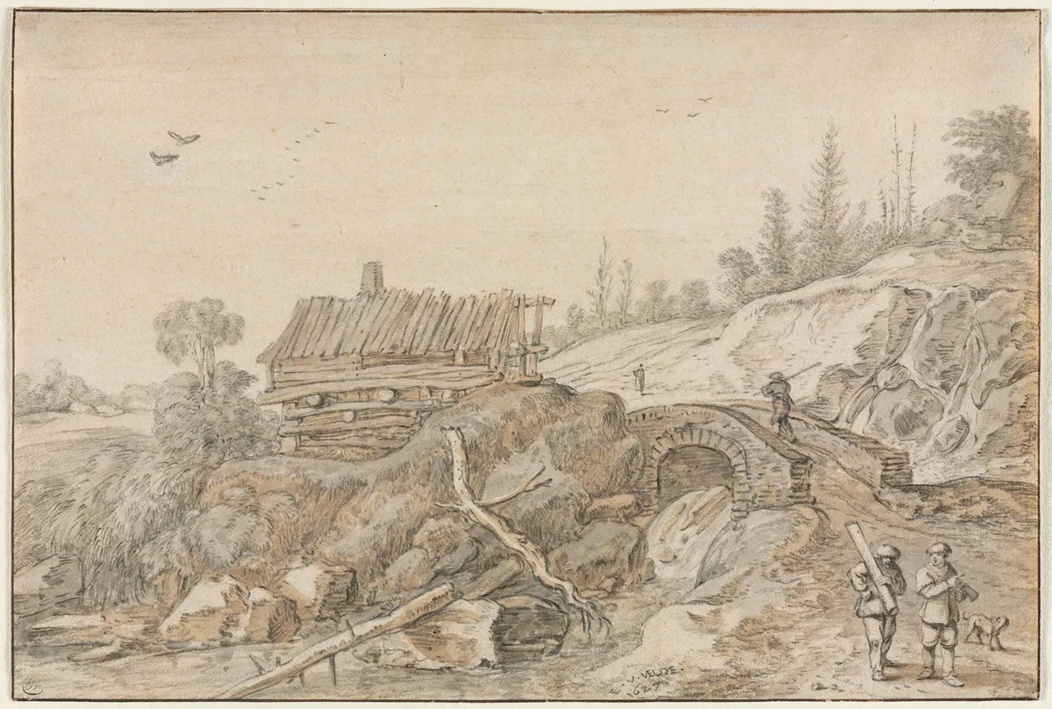 Hilly Landscape With Hut Beside A Stream
