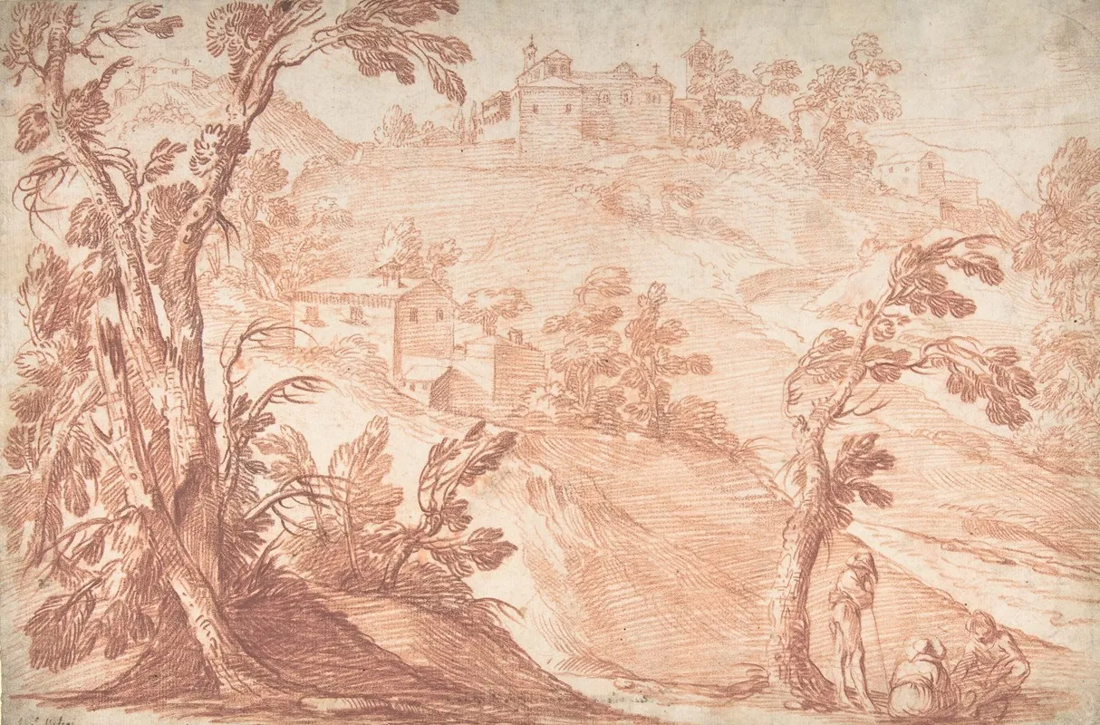 Hilly Landscape With Three Figures