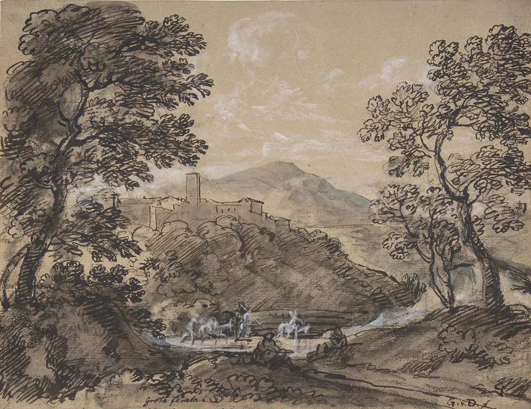 Hilly Landscape With Travellers