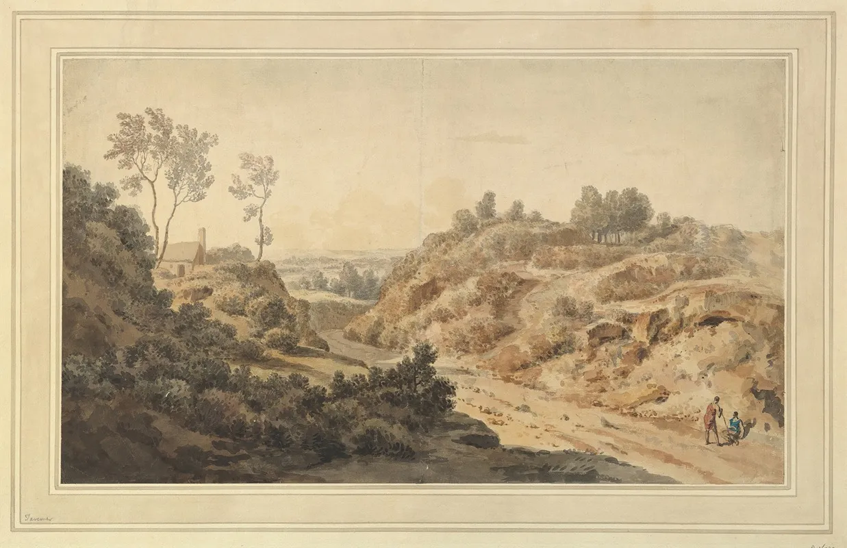 Hilly Landscape With Two Figures On A Road