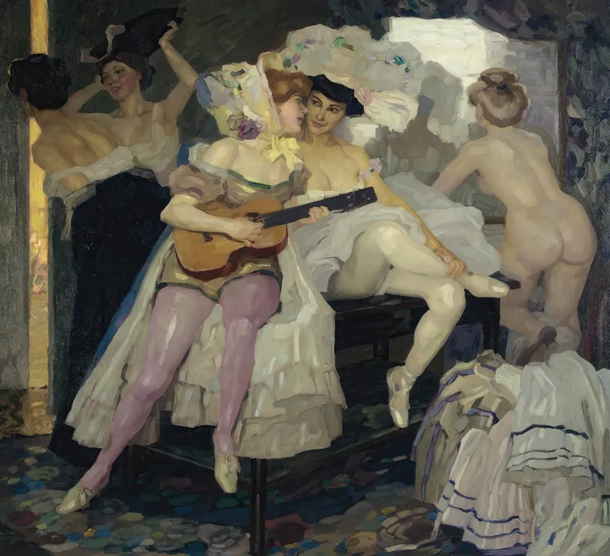 Hinter Den Kulissen Behind The Scenes by Leo Putz - Canvas Print