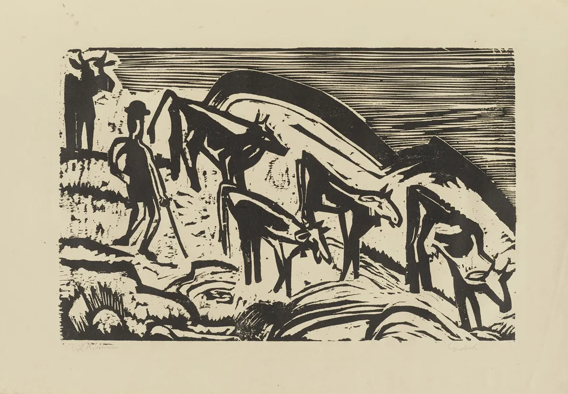 Hirt Mit Funf Absteigenden Kuhen