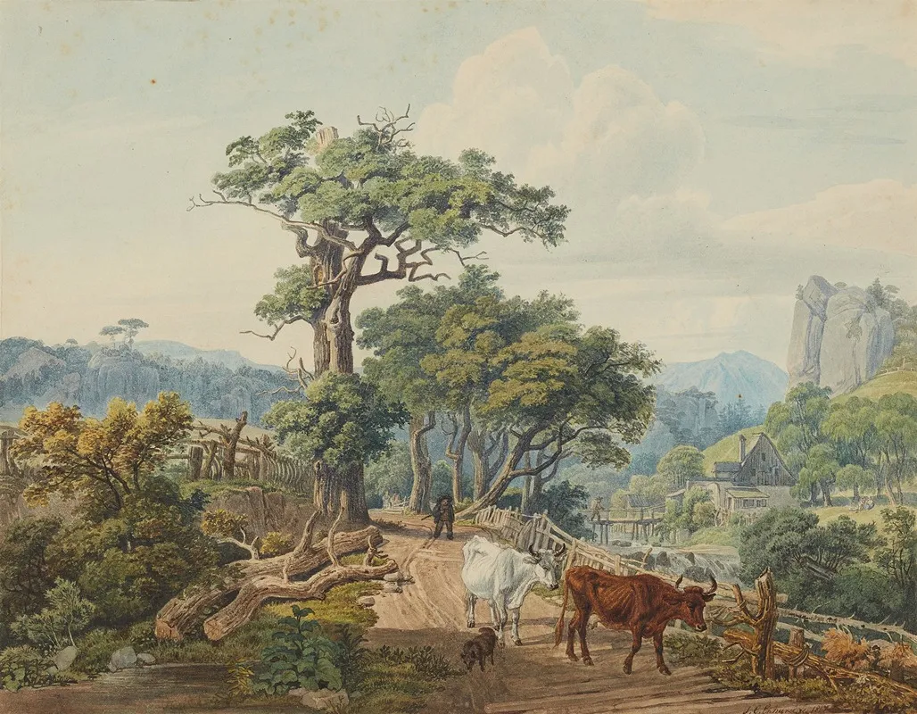 Hirte In Bergiger Landschaft by Johann Christoph Erhard - Canvas Print
