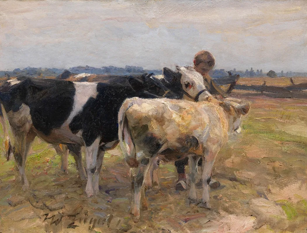 Hirte Mit Drei Jungrindern