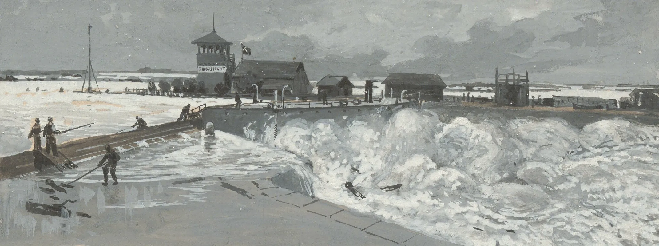 Hochwasser Beim Sperrschiff In Nusdorf 1897 by Moritz Ledeli - Canvas Print