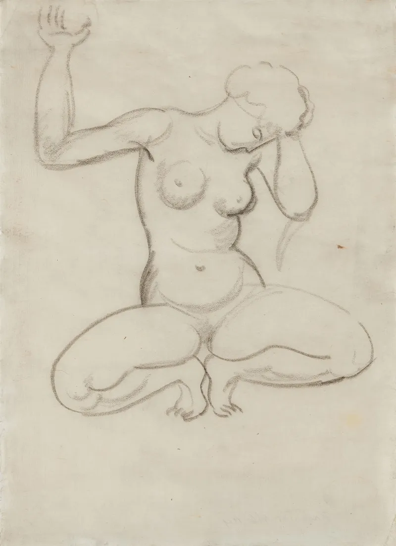 Hockender Weiblicher Akt 3 by August Macke - Canvas Print