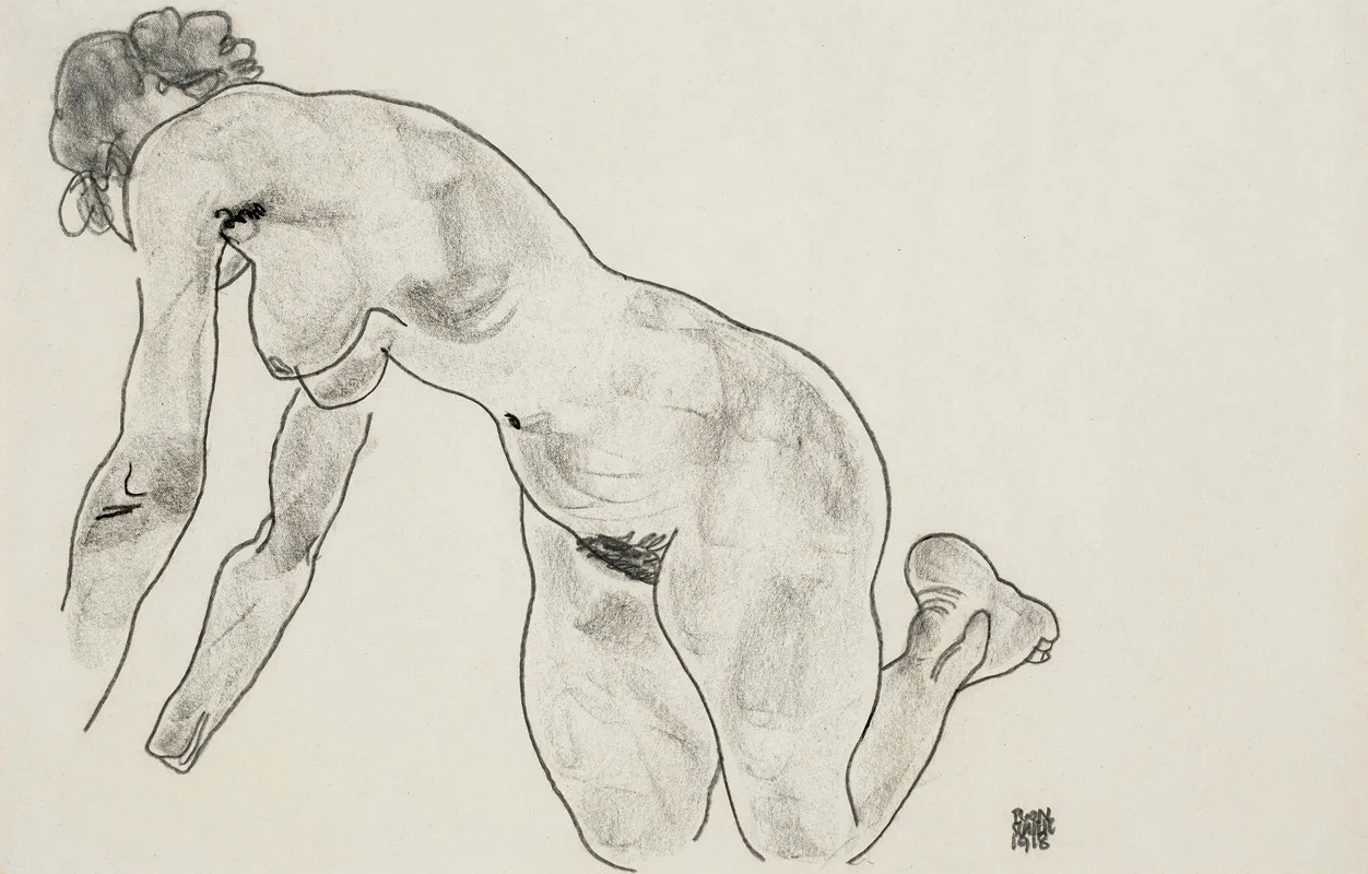 Hockender Weiblicher Akt by Egon Schiele - Canvas Print