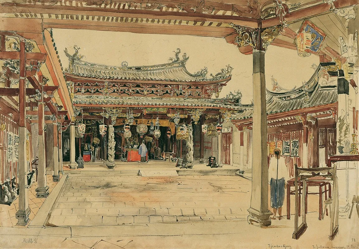 Hof Eines Chinesischen Tempels In Singapur by Joseph Selleny - Canvas Print