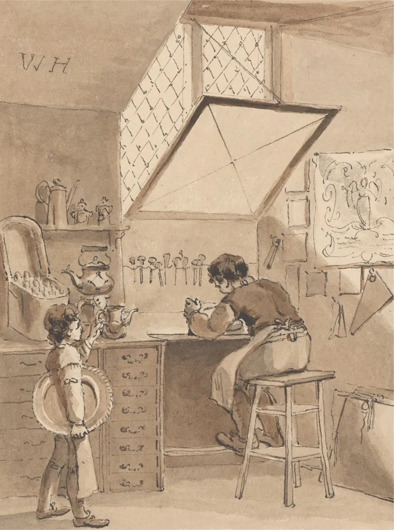 Hogarth Engraving His Masters Shop Bill The Sign Of The Angel