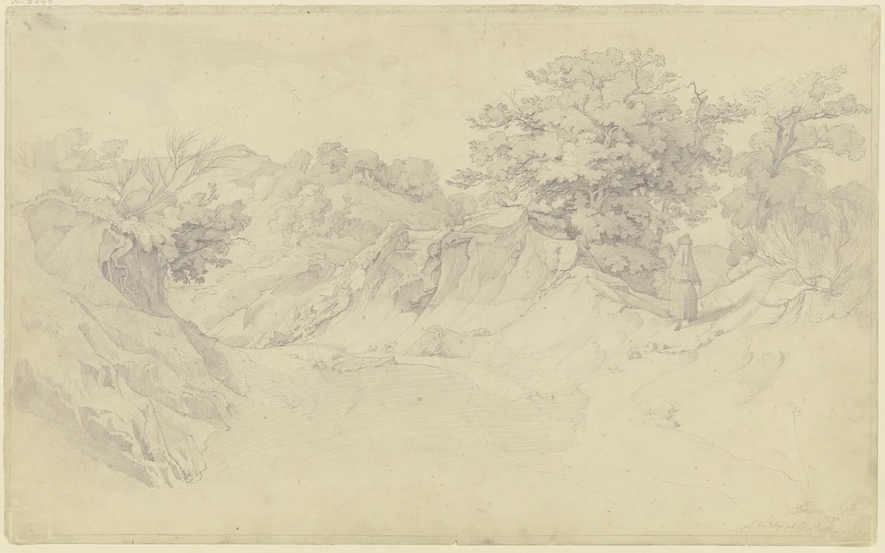 Hohlweg Nach Civitella Di Olevano Dem Heutigen Bellegra Rechts Eine Wandernde Frau In Ruckenansicht by August Lucas - Canvas Print