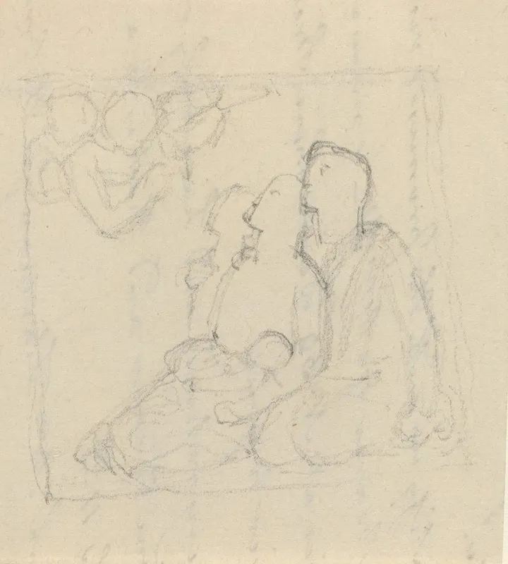 Holy Family With Angels by John Flaxman - Canvas Print