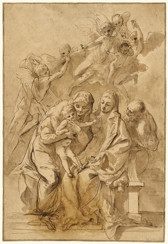 Holy Family With Saint Anne by Pietro Testa - Canvas Print