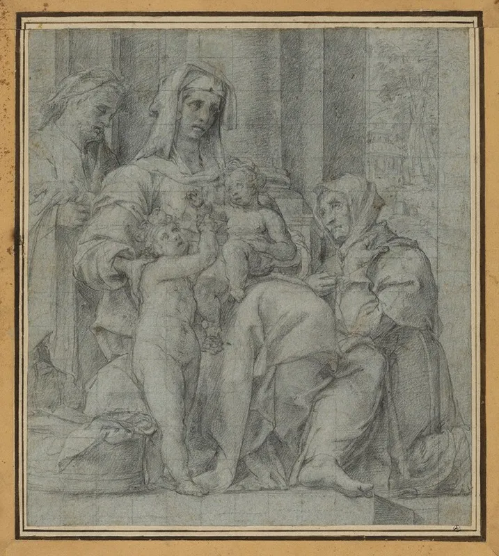 Holy Family With Saint John The Baptist Adored By An Unidentified Figure by Bartolomeo Cesi - Canvas Print