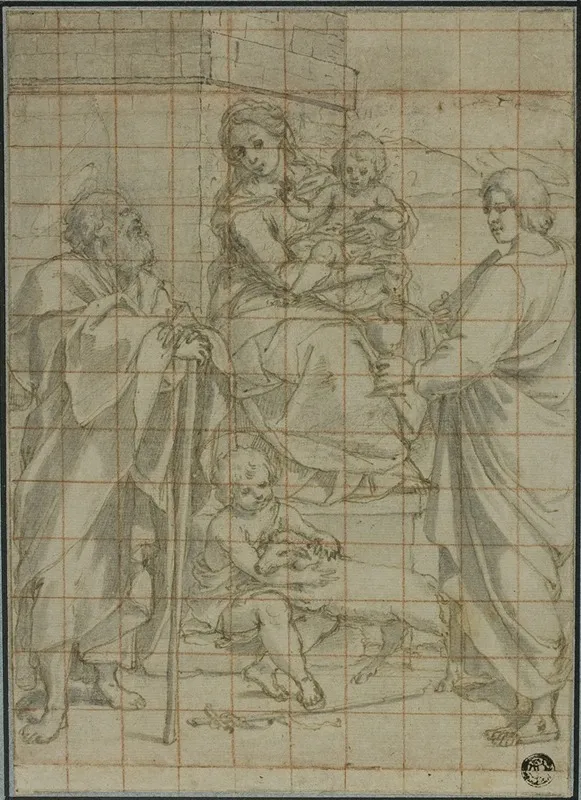 Holy Family With Saint John The Evangelist And The Infant John The Baptist by Bartolomeo Cesi - Canvas Print