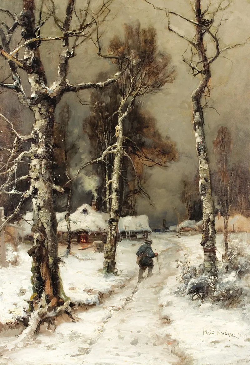 Homeward Bound Through A Wintry Forest 2 by Julius Sergius Klever - Canvas Print