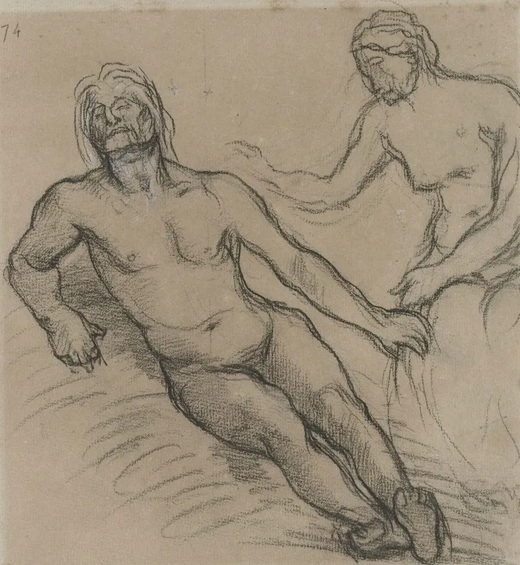 Homme Allonge Par Terre Et Femme Assise Penchee Sur Lui