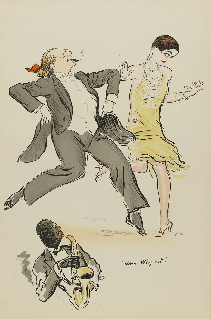 Homme Au Catogan Rouge Et Femme A La Robe Jaune Dansant