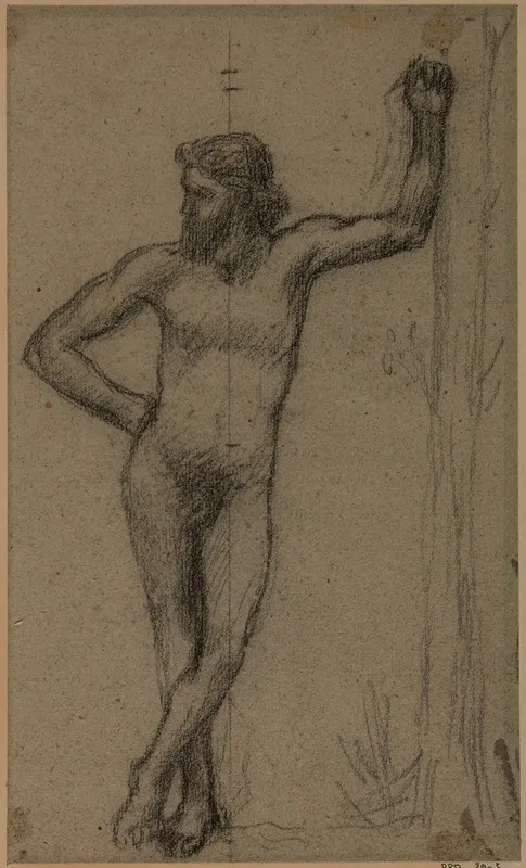 Homme Debout De Face Appuye A Un Arbre