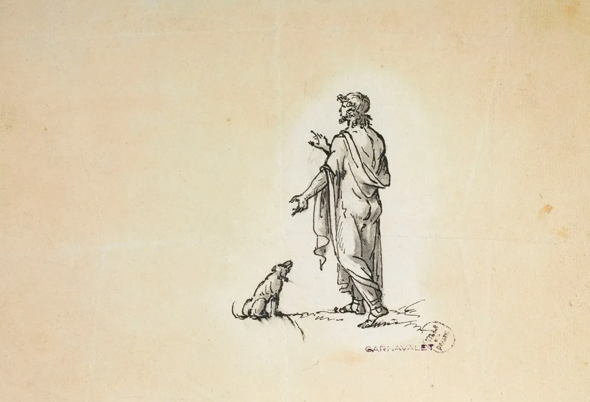 Homme Drape Et Son Chien by Guillaume Boichot - Canvas Print