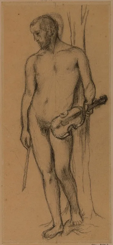 Homme Nu Tenant Un Violon Et Un Archet