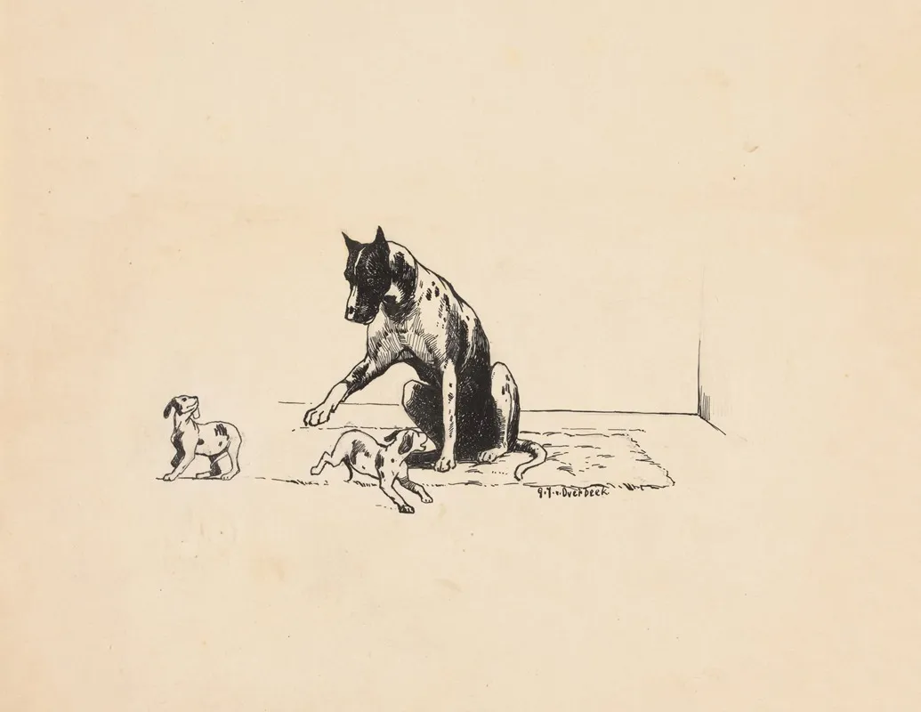 Hond Met Twee Puppys by Gijsbertus Johannes van Overbeek - Canvas Print