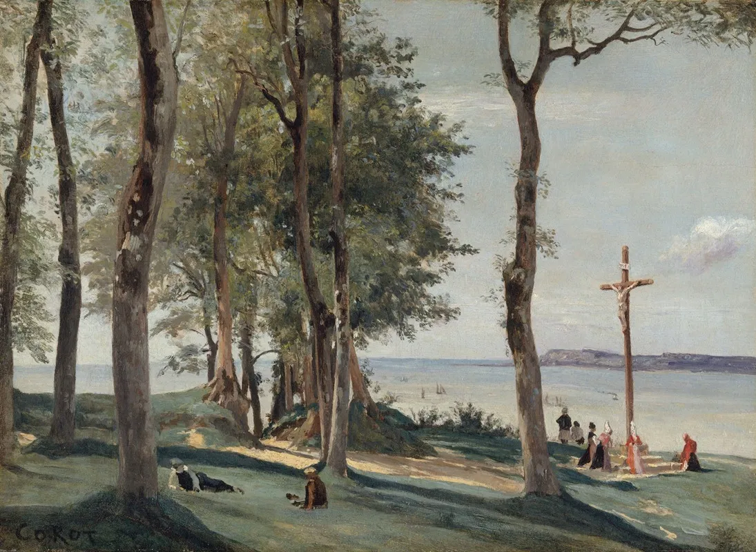 Honfleur Calvary by Jean-Baptiste-Camille Corot - Canvas Print