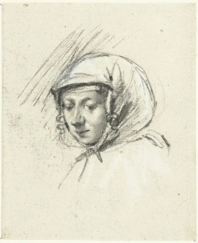 Hoofd Van Een Vrouw Met Een Hoofddoek Naar Links by Moses ter Borch - Canvas Print