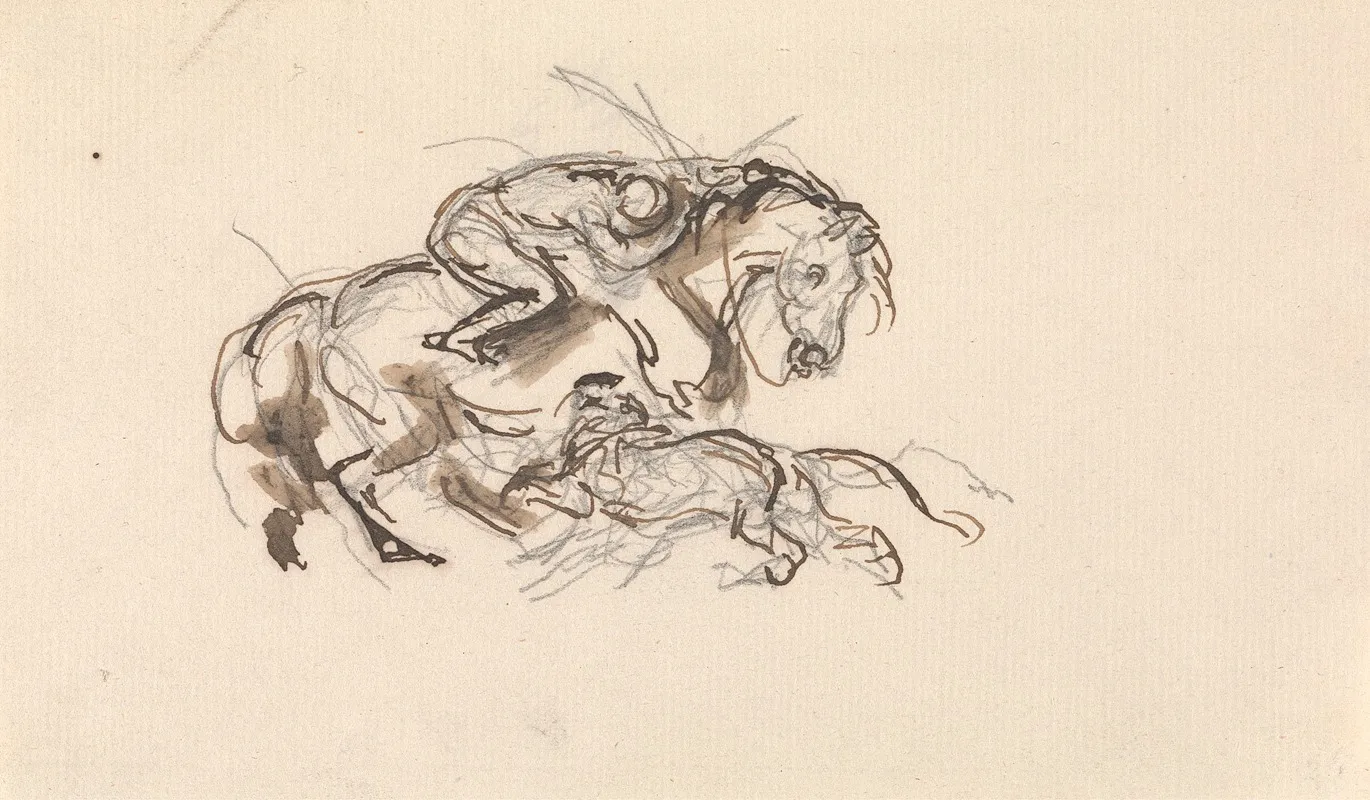 Horse And Rider Being Attacked By A Lion