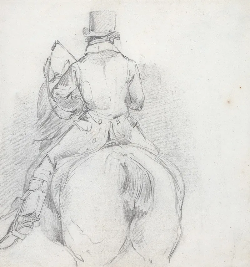 Horse And Rider Seen From The Rear