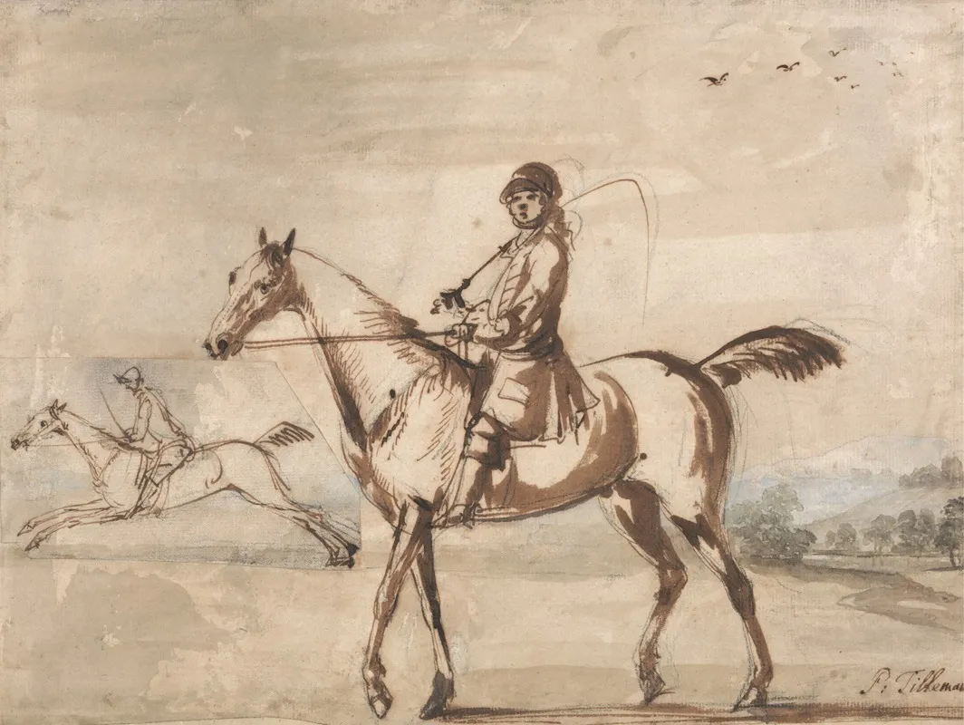 Horse And Rider Walking To Left In A Hilly Landscape by Peter Tillemans - Canvas Print