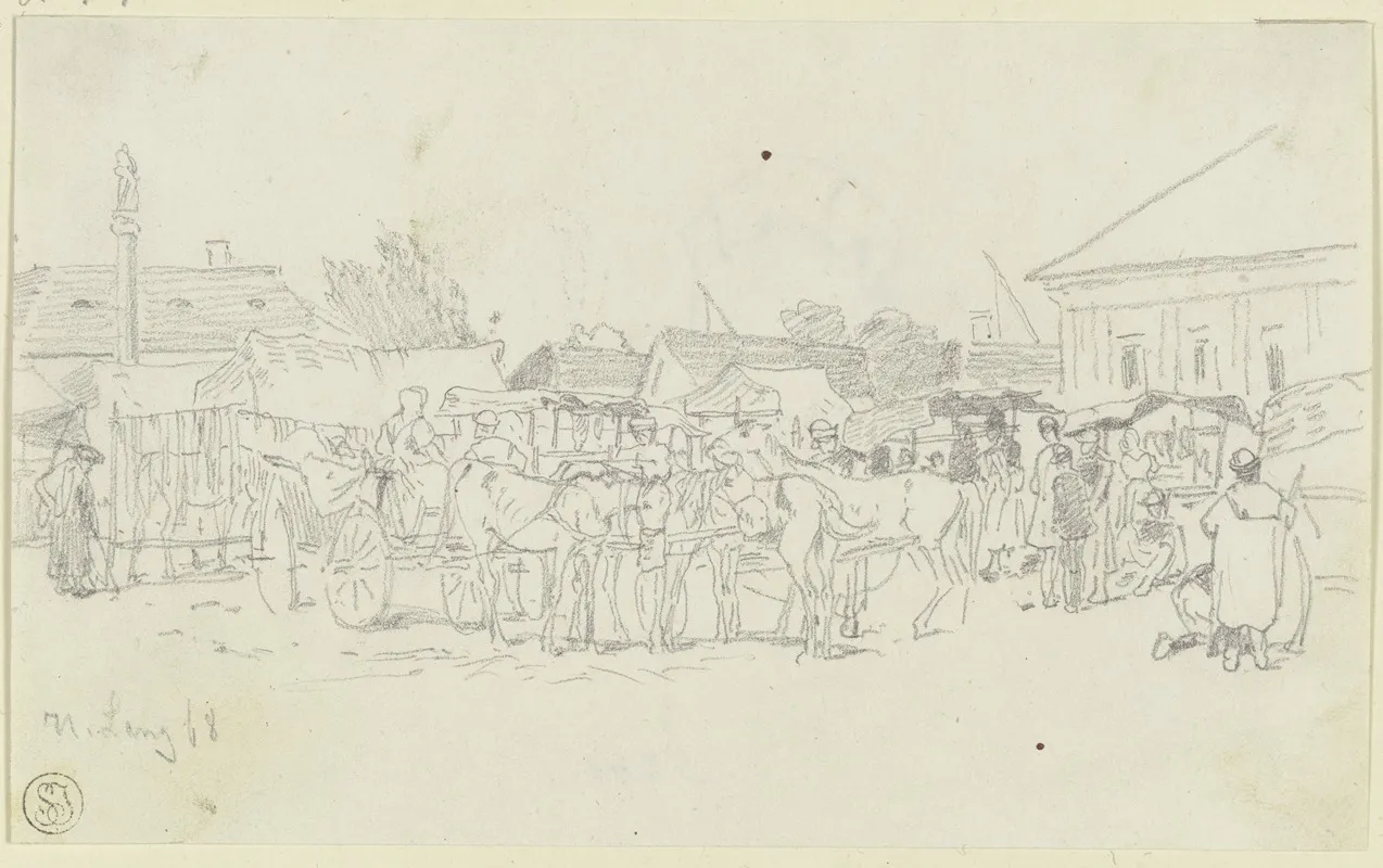 Horse Market In Hungary by Heinrich Lang - Canvas Print