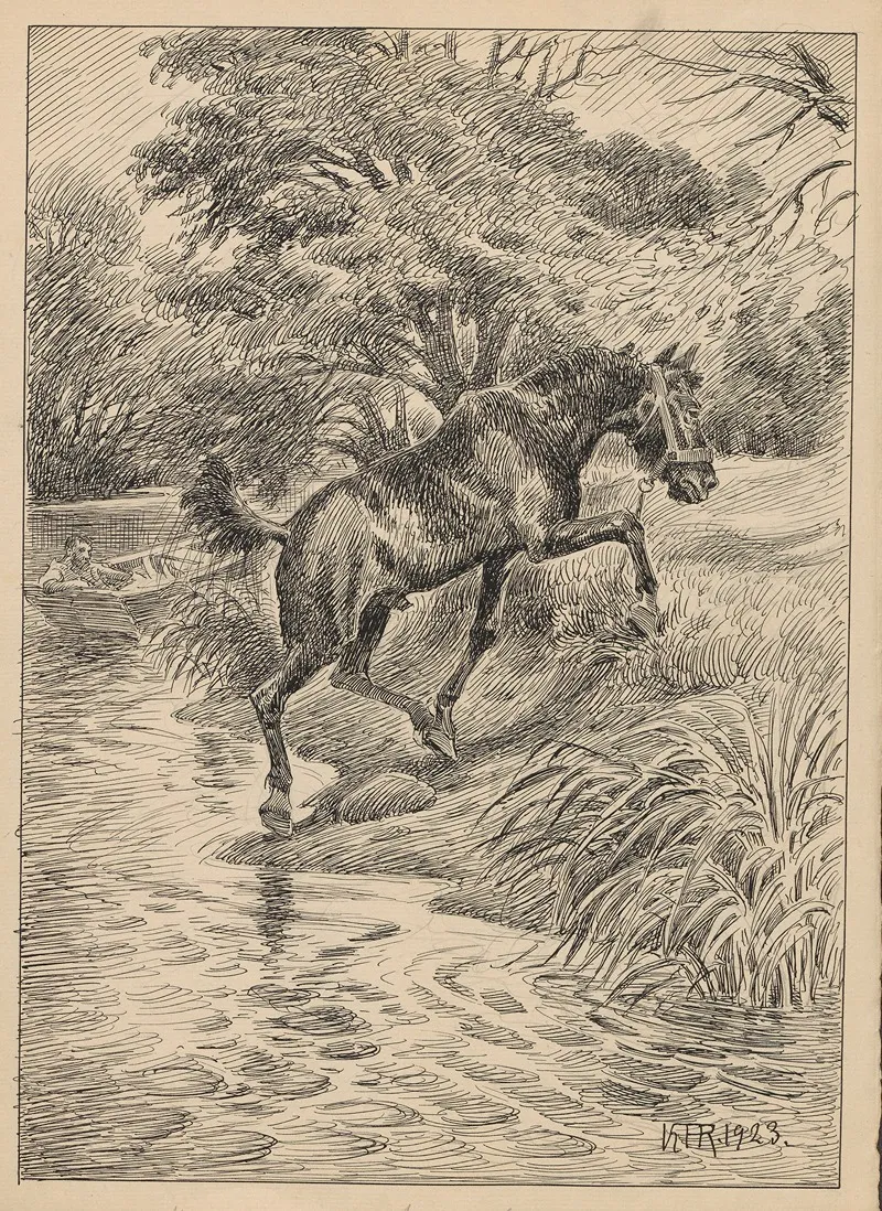 Horse Trotting Away From The Lake by Karl Hansen Reistrup - Canvas Print