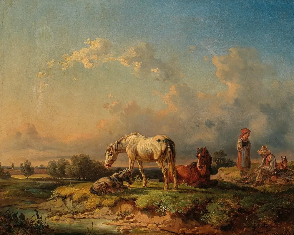 Horses Resting By A River