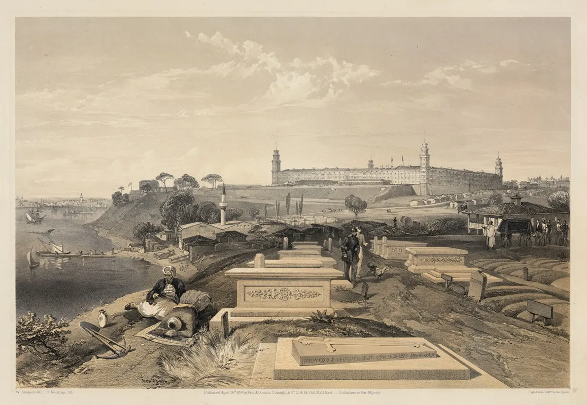 Hospital And Cemetery At Scutari by William Simpson - Canvas Print
