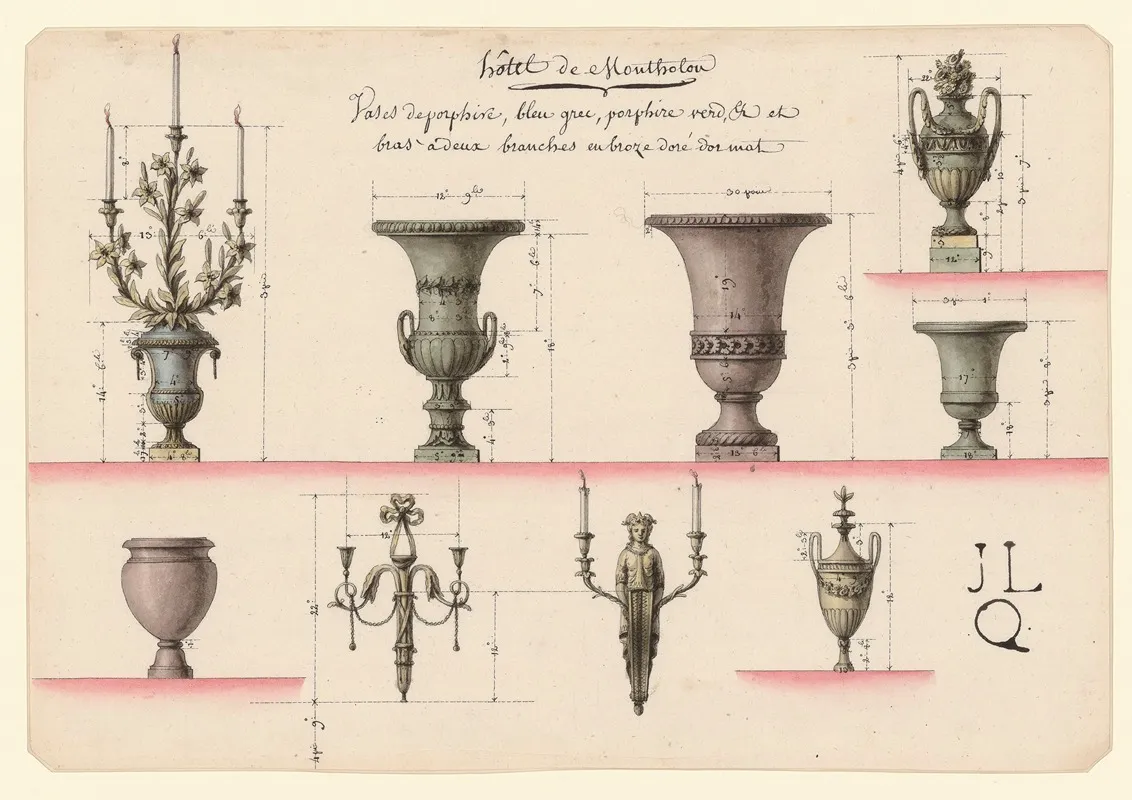 Hotel De Montholon Vases De Porphire Bleu Grec Porphire Verd Et Bras A Deux Branches En Broze Dore Dor Mat