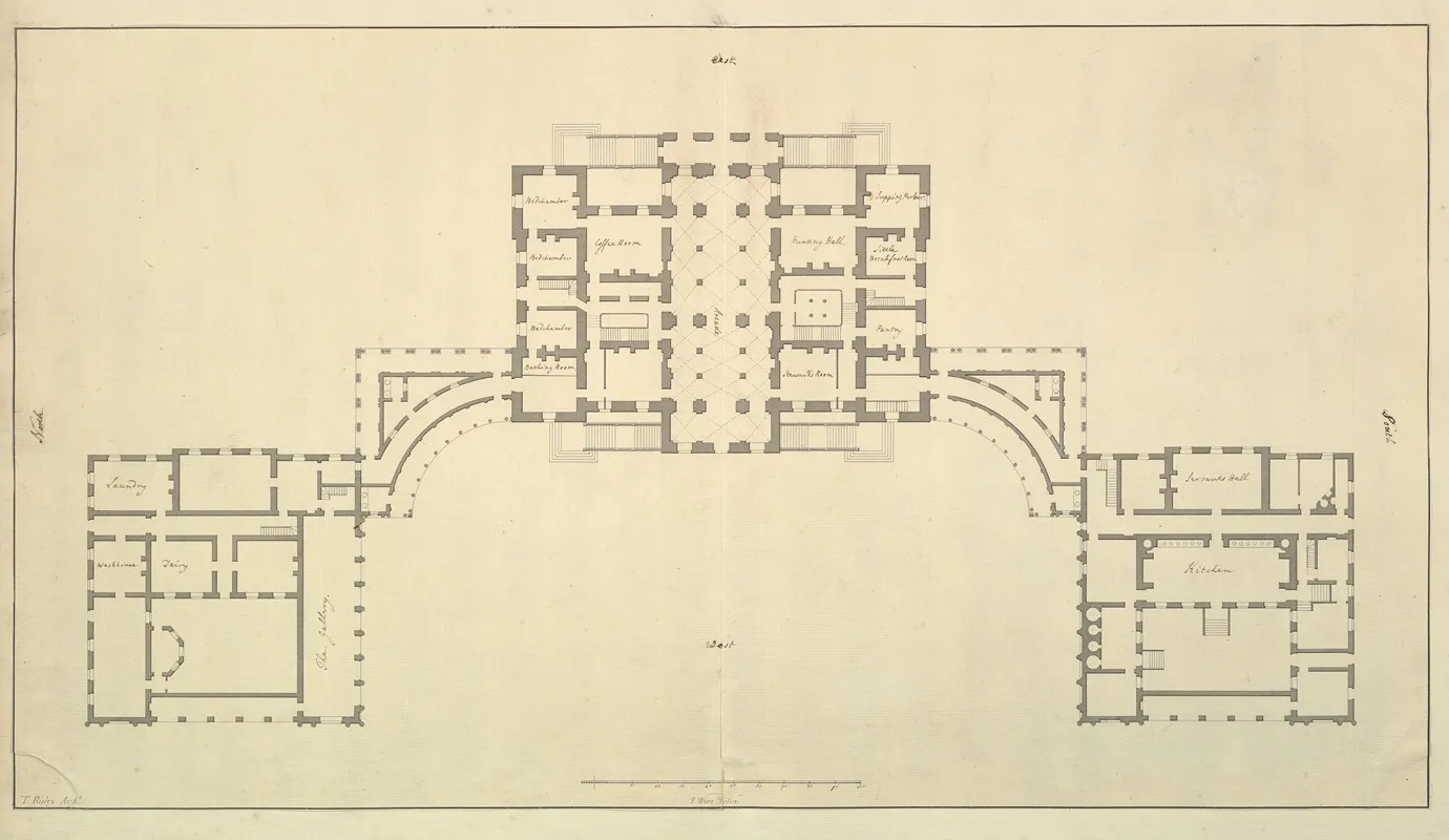 Houghton Hall Norfolk Ground Floor Basement Plan by Isaac Ware - Canvas Print