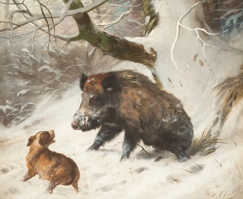 Hound Tracking Down A Wild Boar