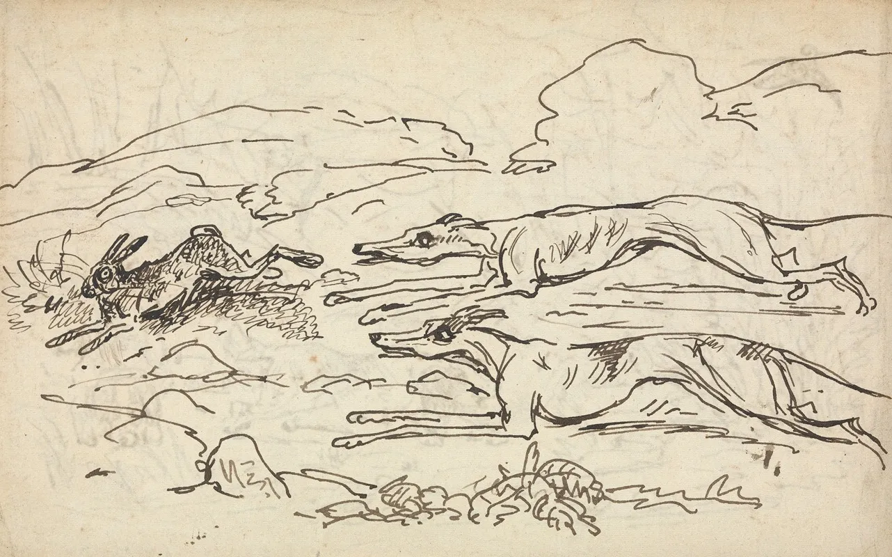 Hounds Chasing A Hare by Thomas Bradshaw - Canvas Print