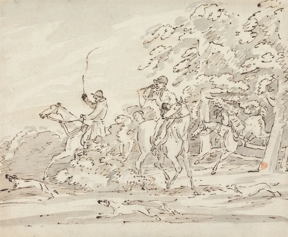 Hounds Followed By Three Riders