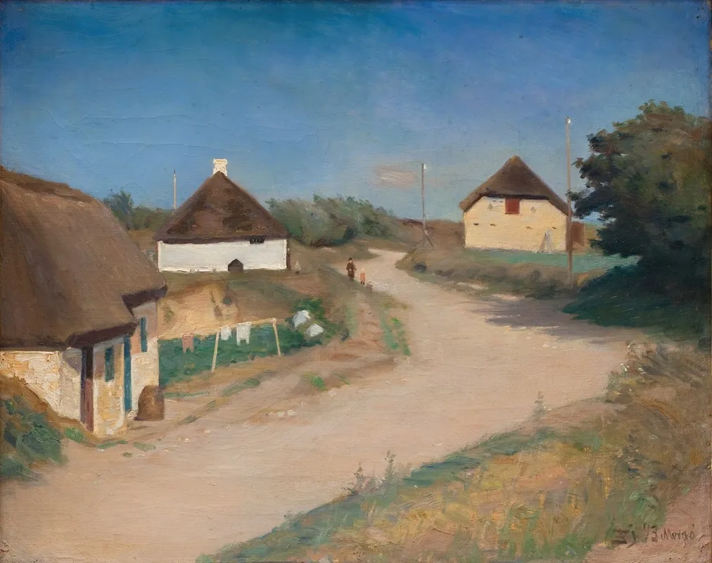 Houses Alongside A Road In Morso Jutland by Fridolin Johansen - Canvas Print