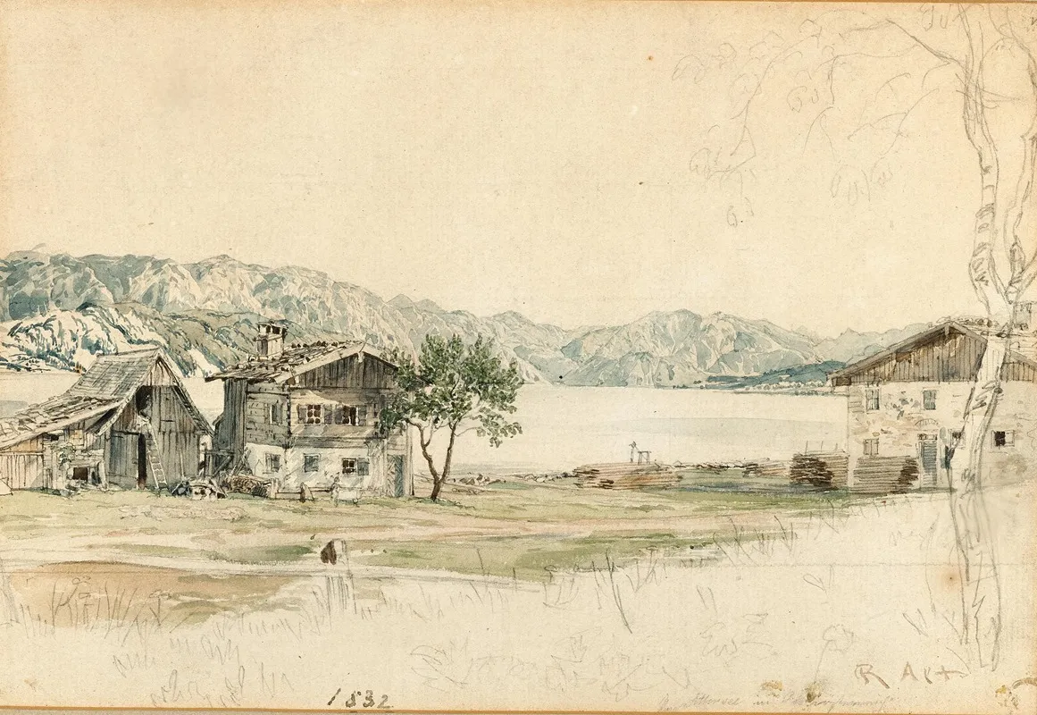 Houses Near Lake Attersee Study by Rudolf von Alt - Canvas Print