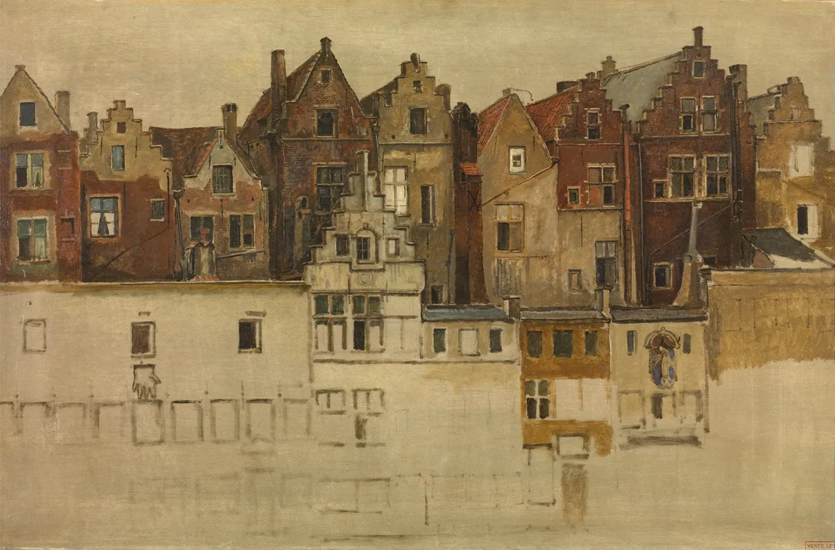 Houses Of Old Antwerp Handschoenmarkt by Jan August Hendrik Leys - Canvas Print