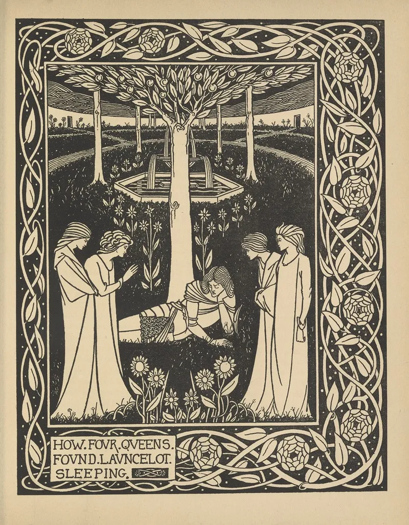 How Four Queens Found Launcelot Sleeping by Aubrey Vincent Beardsley - Canvas Print