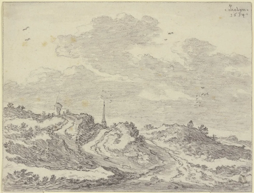 Hugeliges Terrain Mit Schafherde Und Schafer In Der Ferne Ein Kirchturm by Pieter de Molijn - Canvas Print
