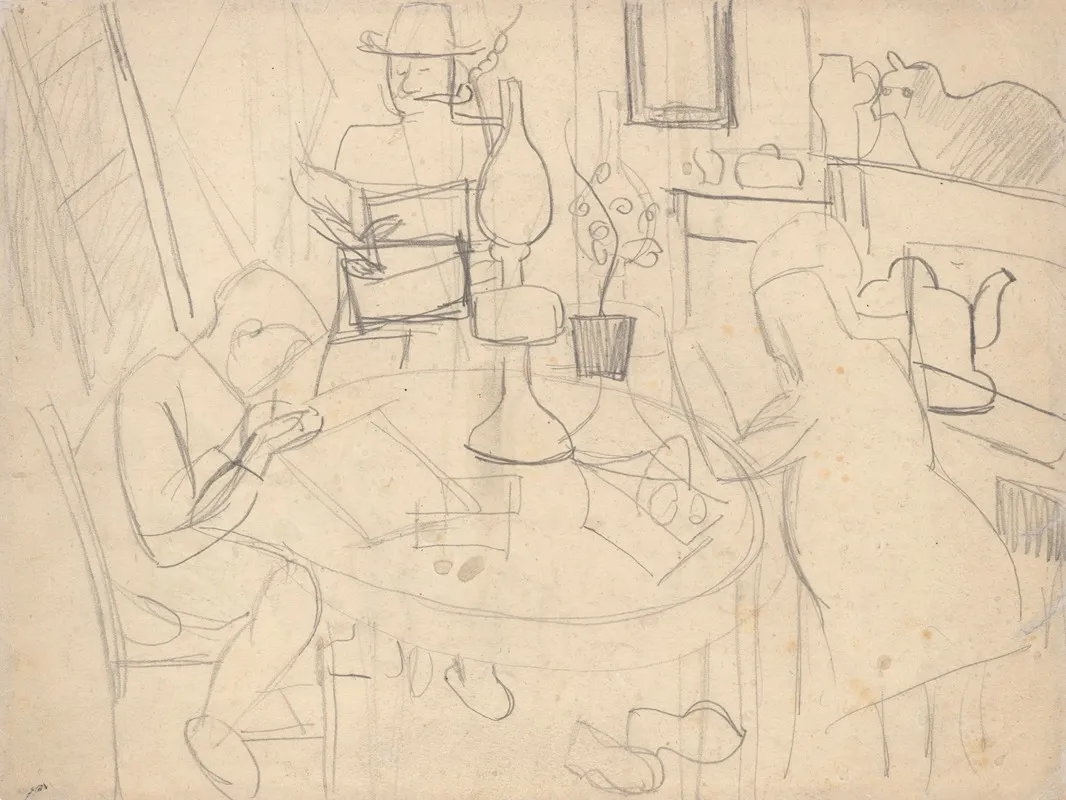 Huiselijke Scene by Jean Brusselmans - Canvas Print